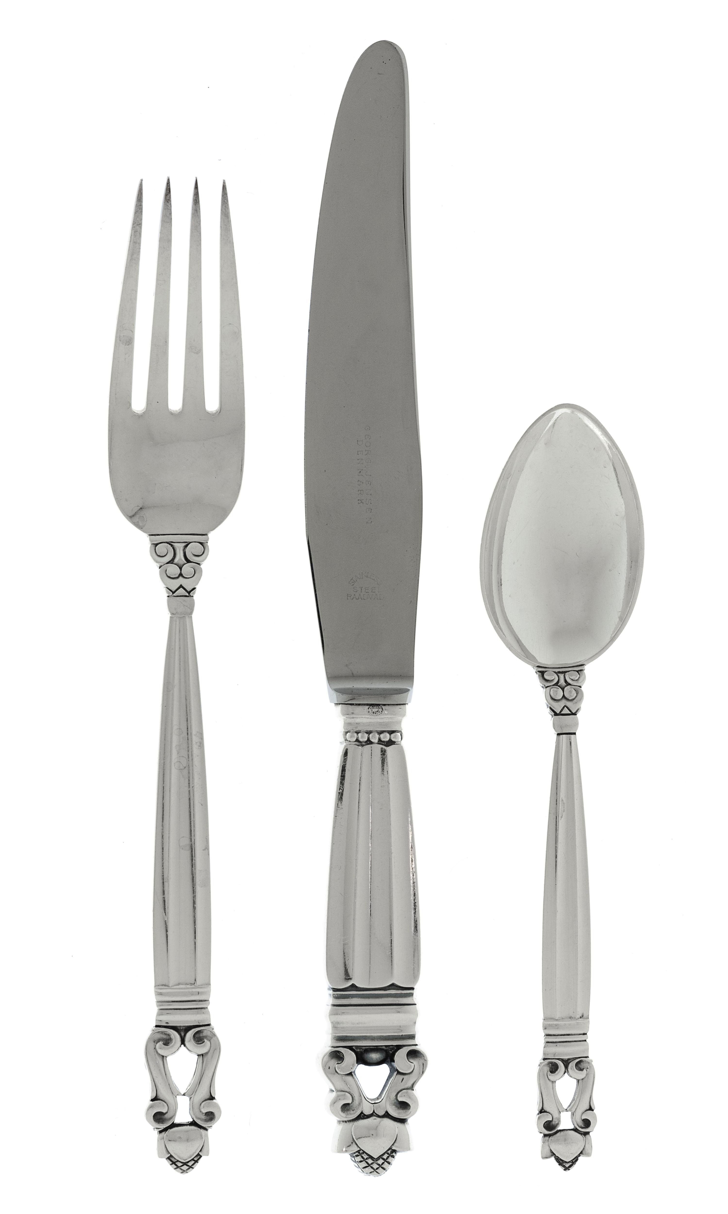 A George Jensen Acorn Silver Flatware Service
