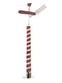 A Paint Decorated Wood Barber Pole with Straight Razor