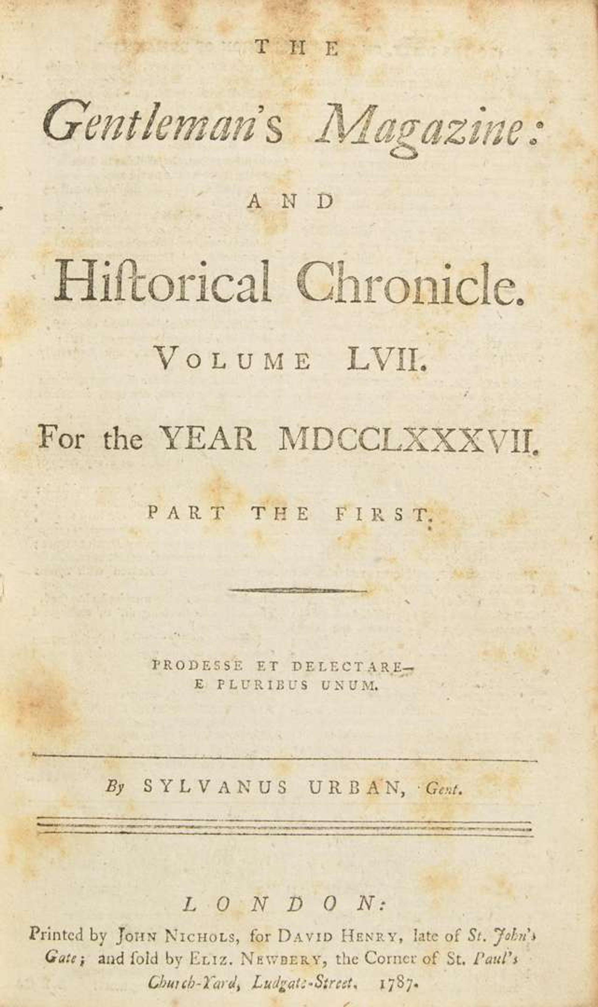 [Americana] [Constitution] Urban, Sylvanus (Edward Cave): The Gentleman's Magazine: And Historical Chronicle...For the Year MDCCLXXXVII