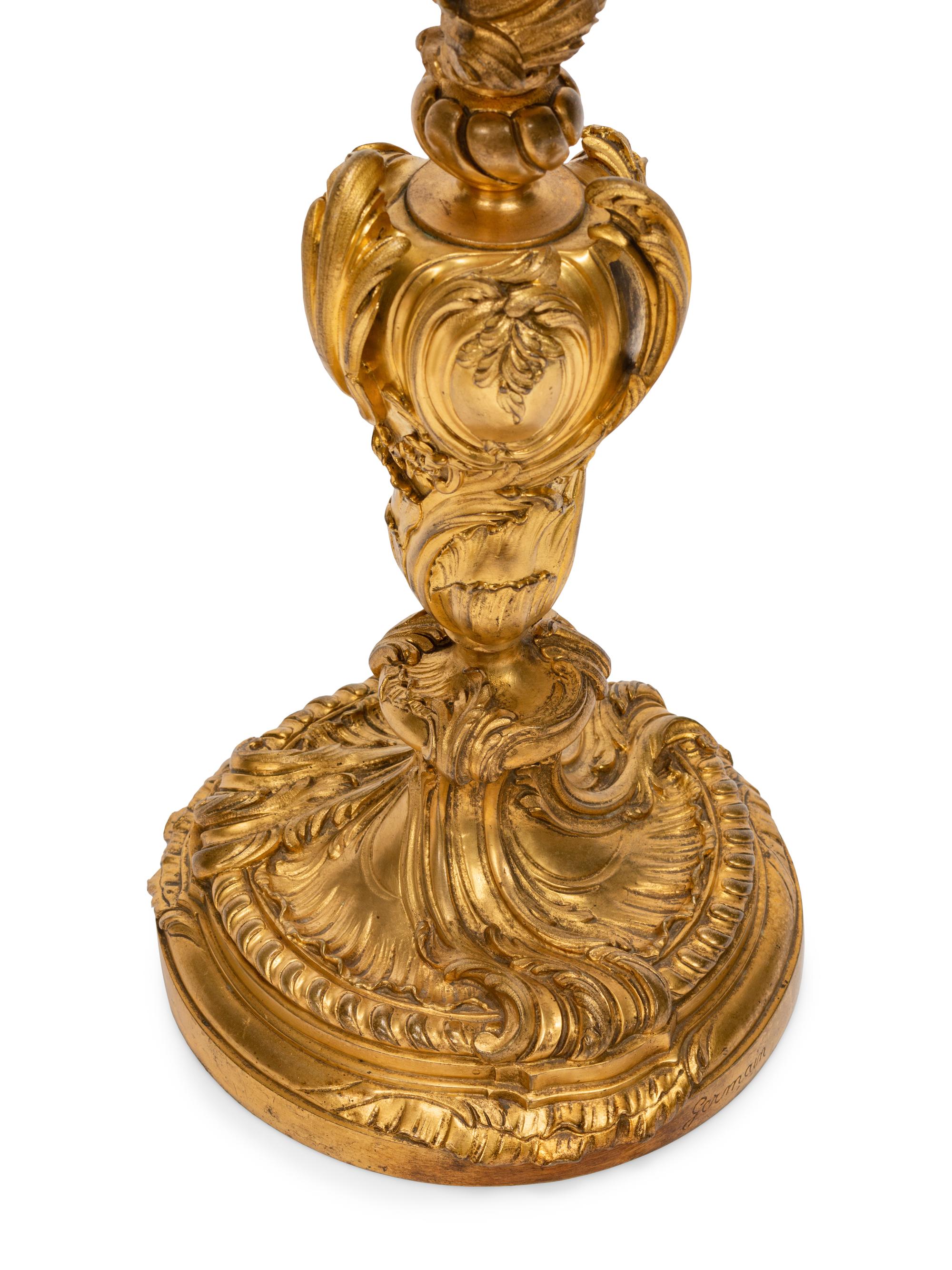 A Pair of Napoleon III Gilt Bronze Five-Light Candelabra