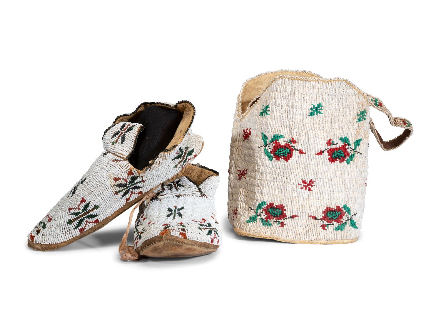 Sioux Beaded Hide Bag and Moccasins