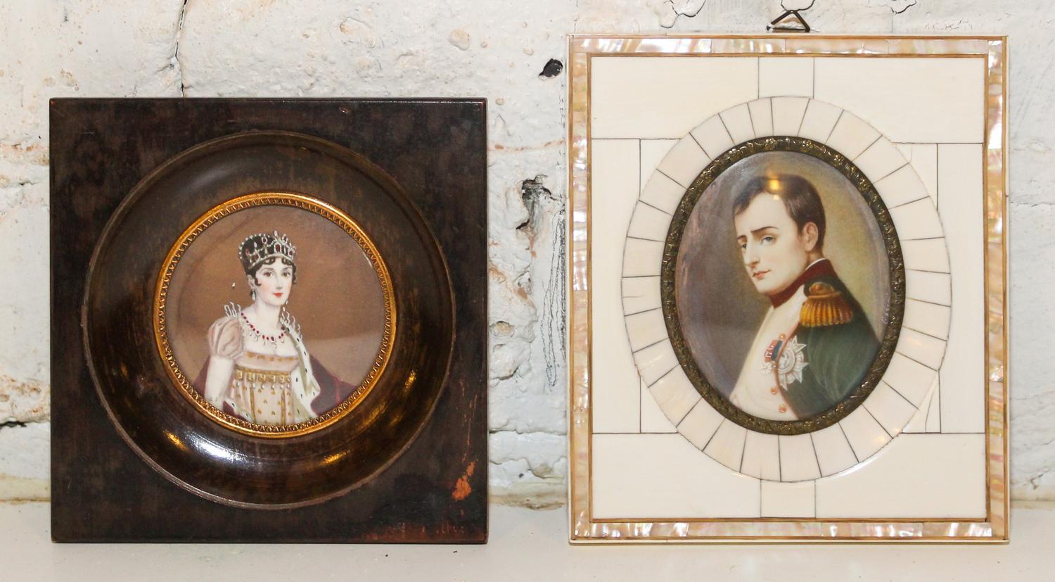 Two Napoleonic Portrait Miniatures Height of first 6 x width 5 1/4 inches.