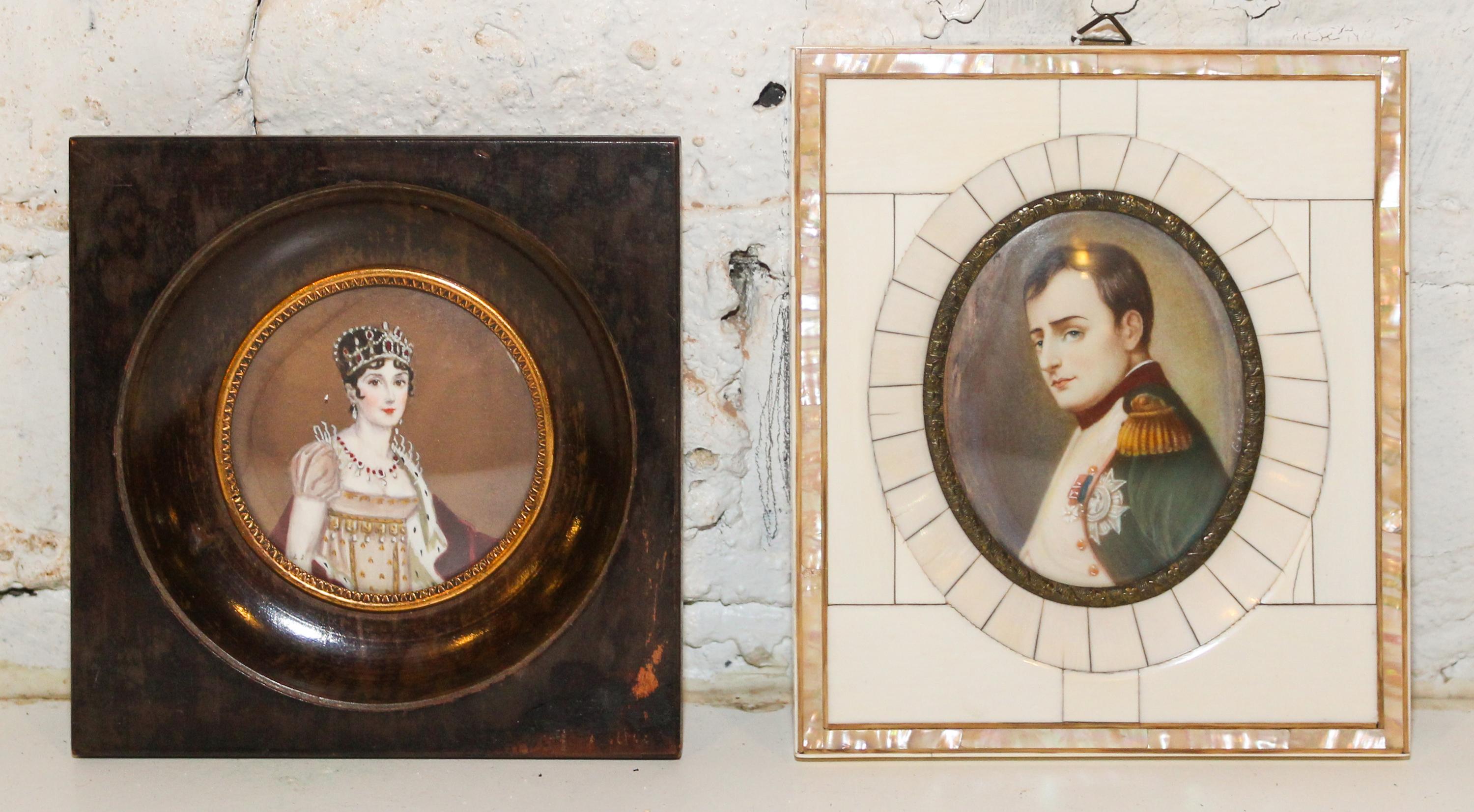 Two Napoleonic Portrait Miniatures Height of first 6 x width 5 1/4 inches.
