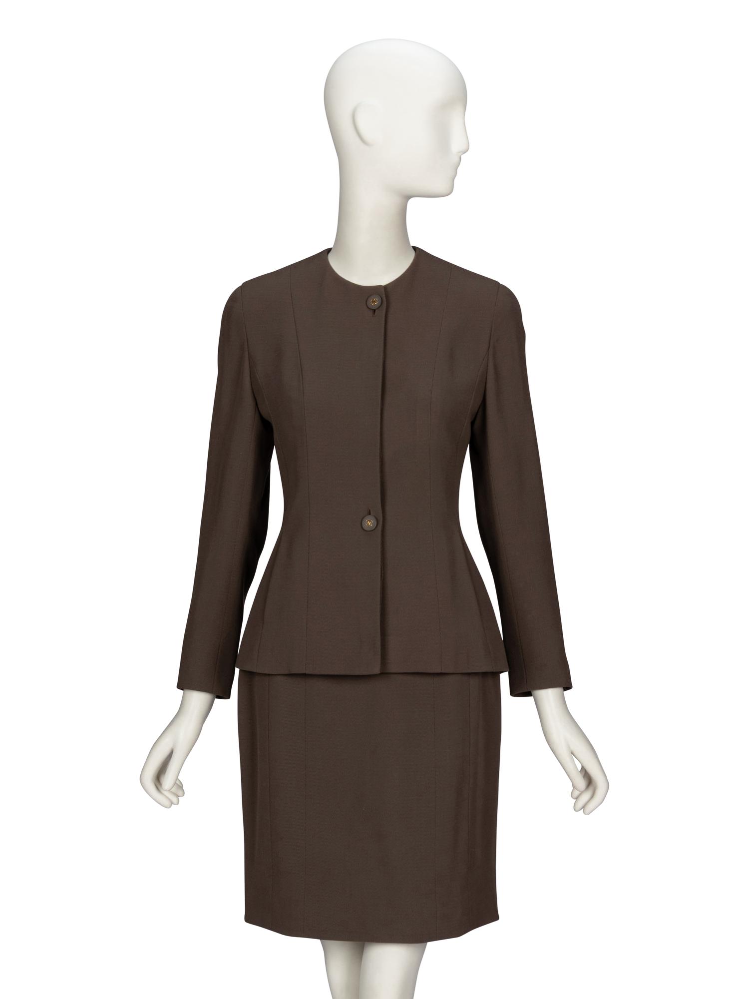 CHANEL, MUTED OLIVE SKIRT SUIT