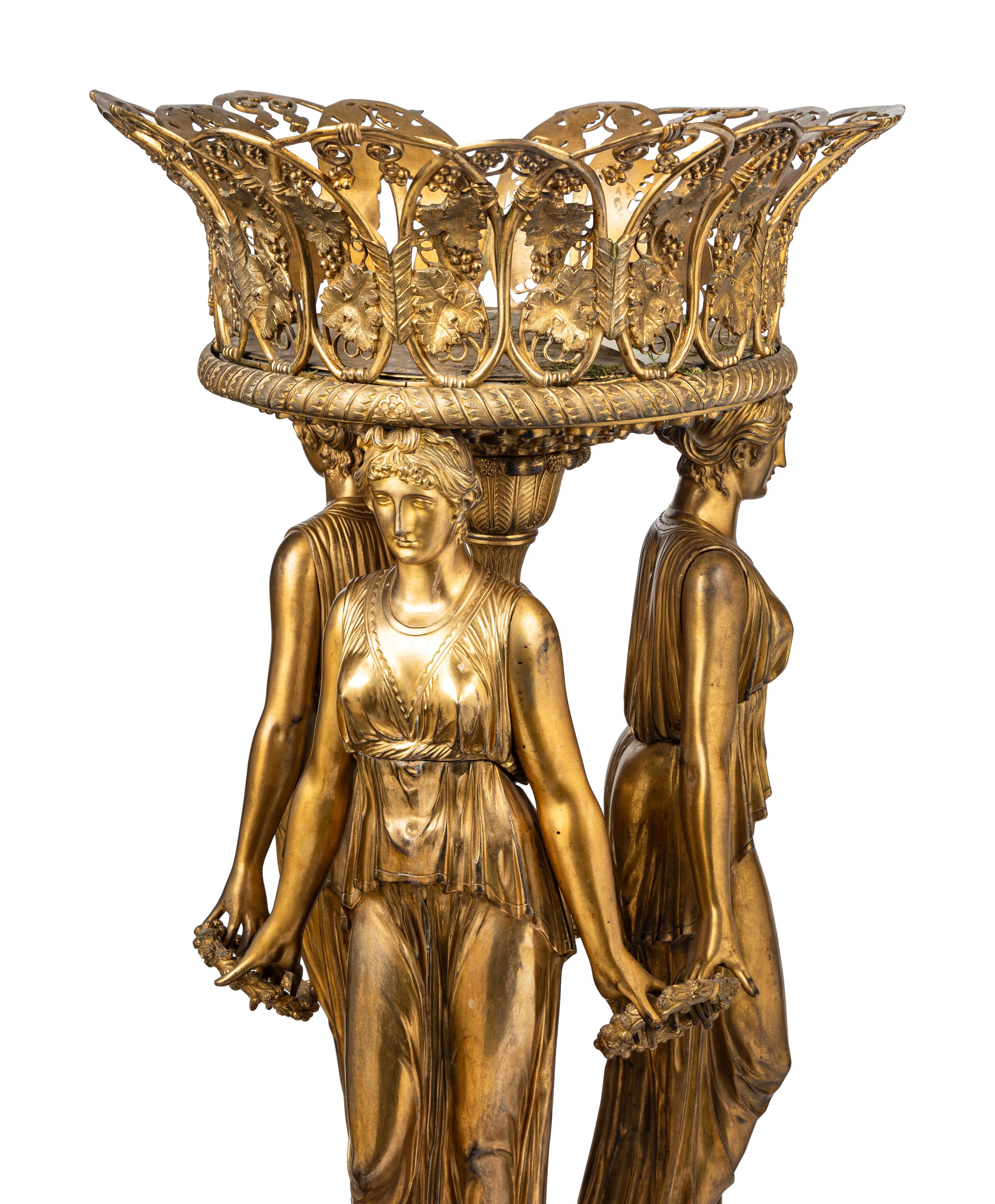 A Pair of Empire Style Gilt Bronze Figural Centerpieces
