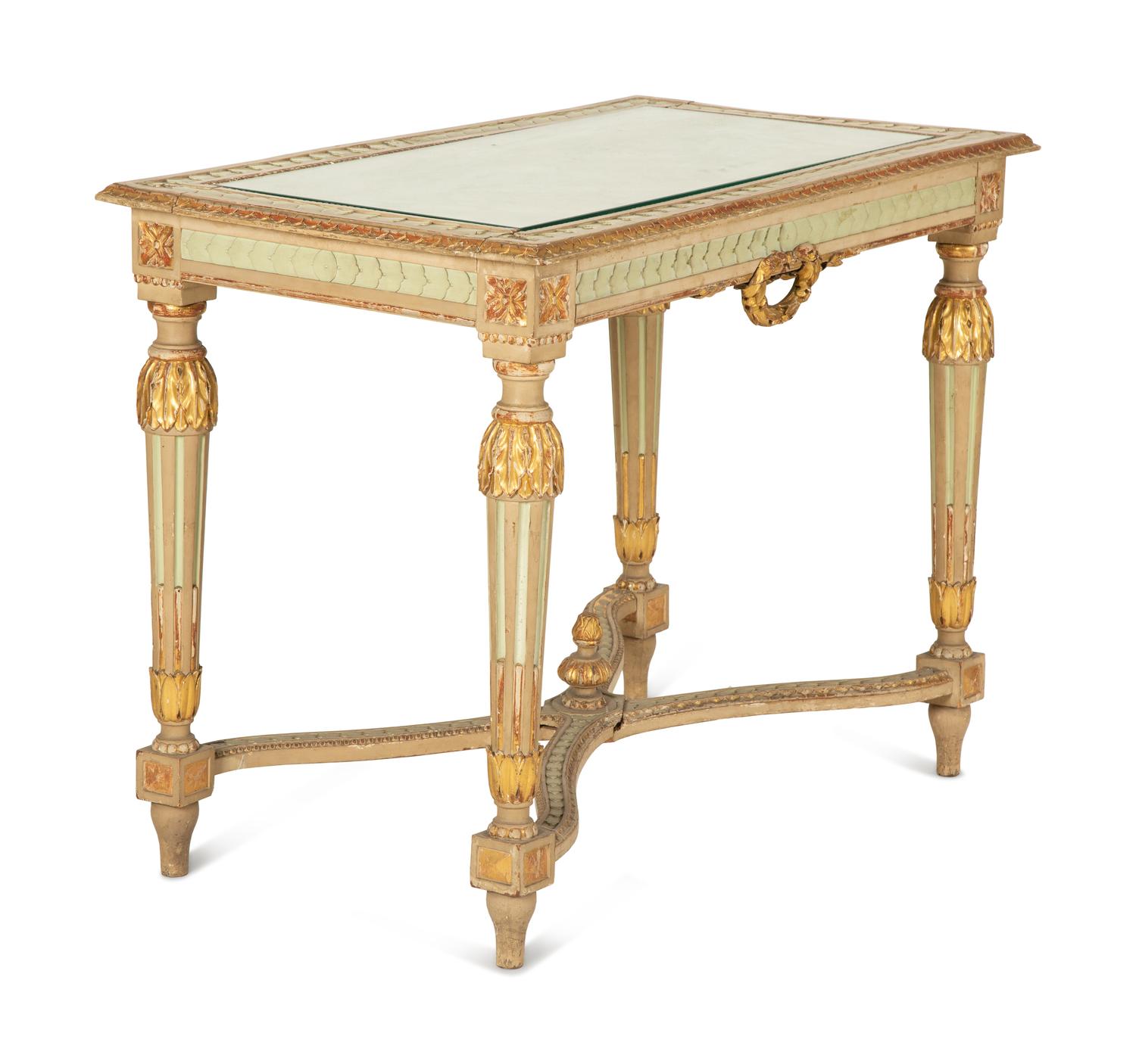 A Louis XVI Style Painted and Parcel Gilt Table (matching the previous lot) — Early 20th Century