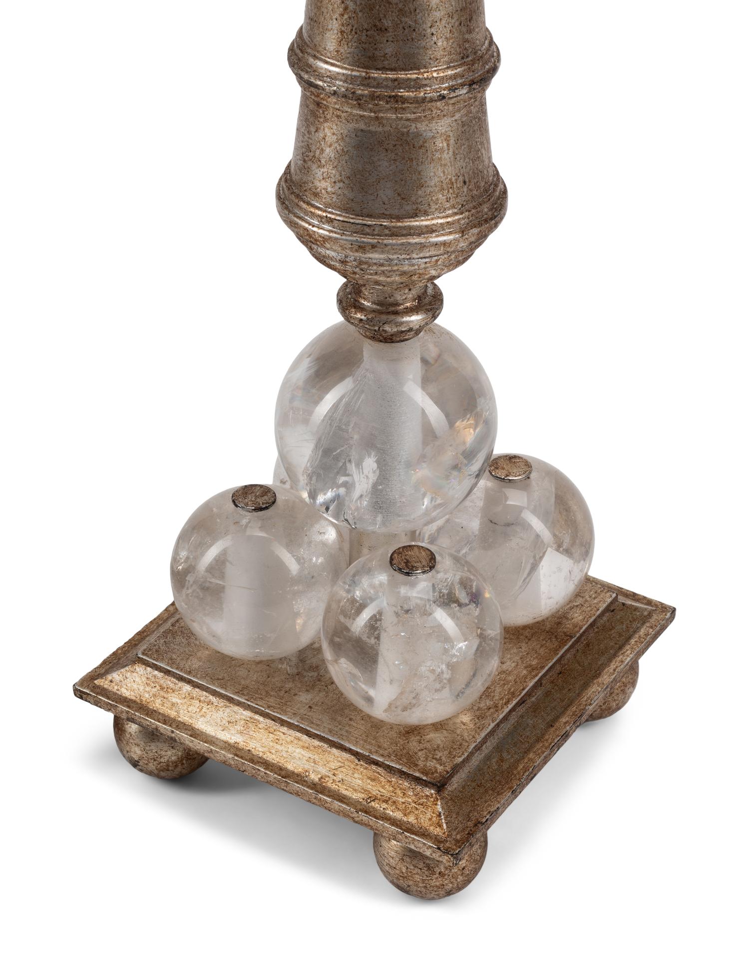 A Pair of Contemporary Rock Crystal and Silvered Bronze Candlesticks