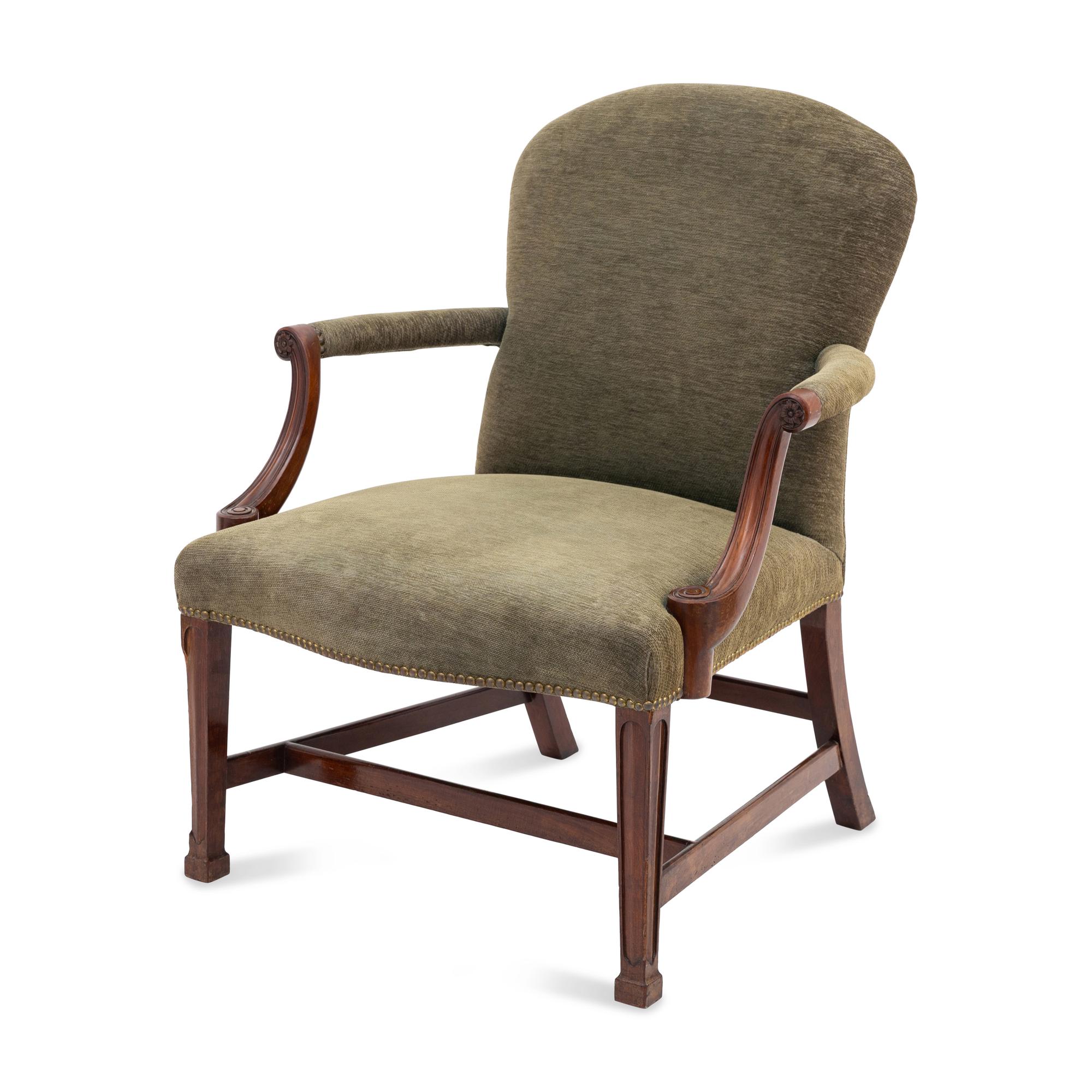 A George III Style Upholstered Mahogany Gainsborough Chair