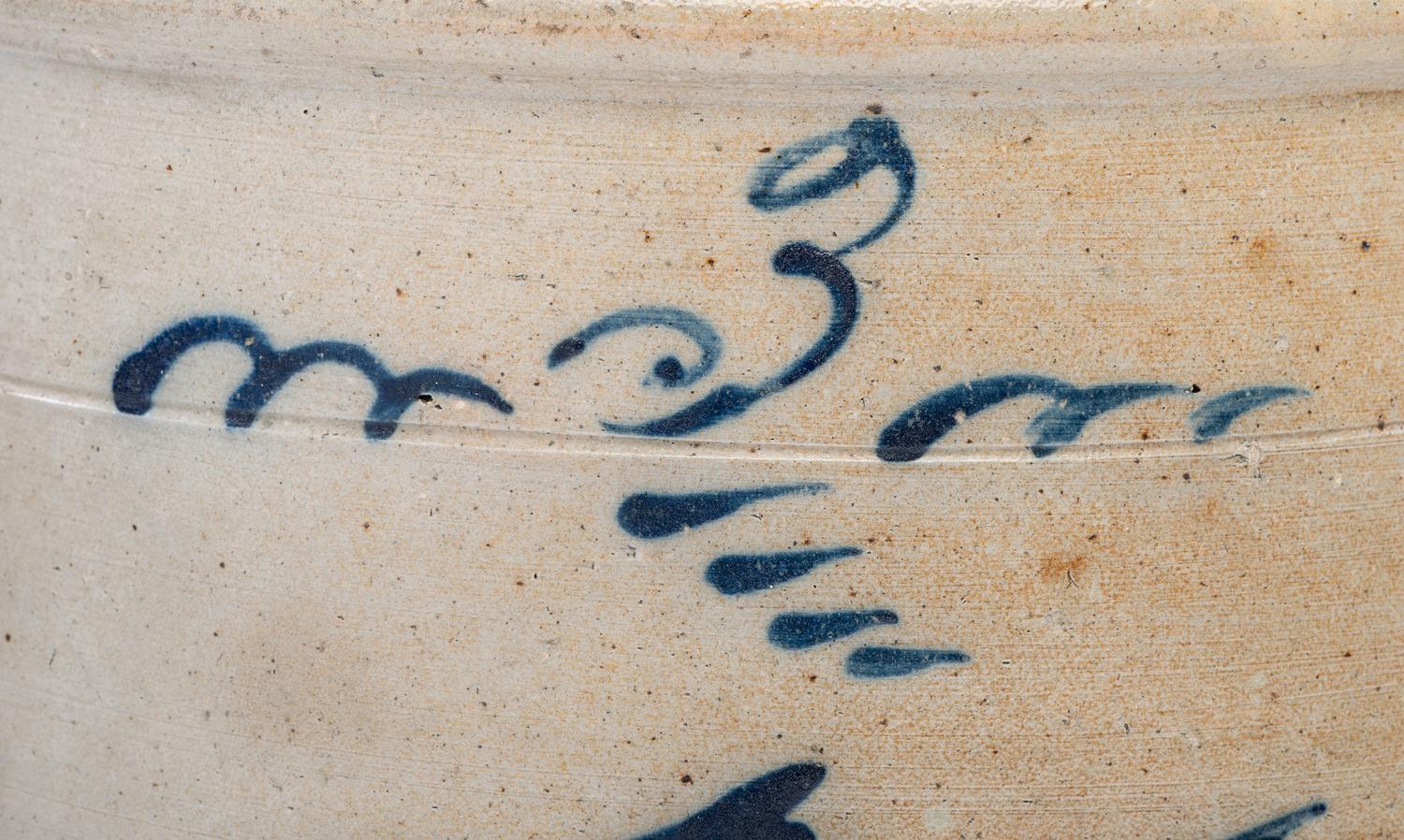 A P. H. Smith Three-Gallon Cobalt Decorated Stoneware 'Fish' Crock