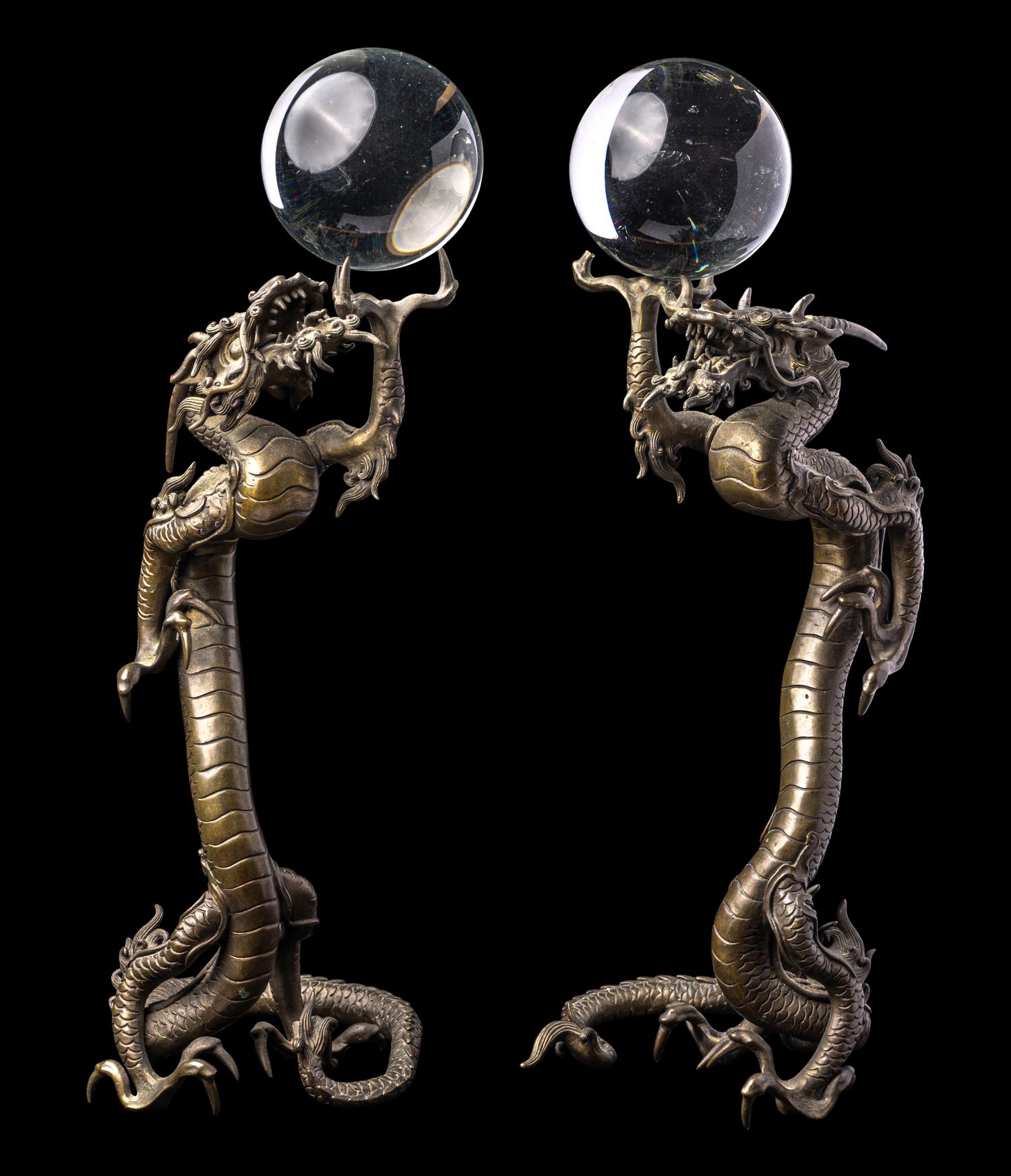 A Pair of Japanese Bronze 'Dragon' Okimono