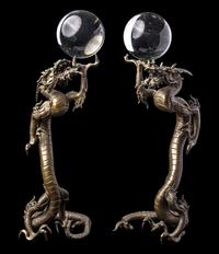 A Pair of Japanese Bronze 'Dragon' Okimono