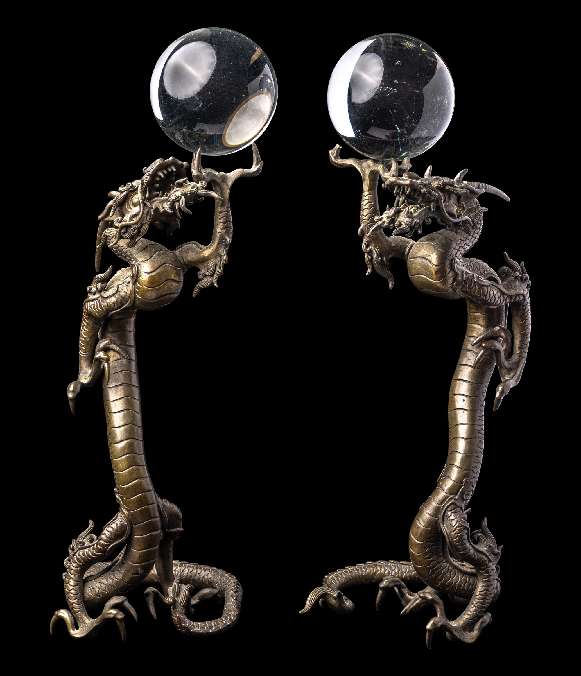 A Pair of Japanese Bronze 'Dragon' Okimono