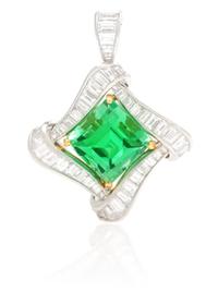 A Platinum, Yellow Gold, Mint Grossular Garnet, and Diamond Pendant, Van Cleef & Arpels, 8.40 dwts.