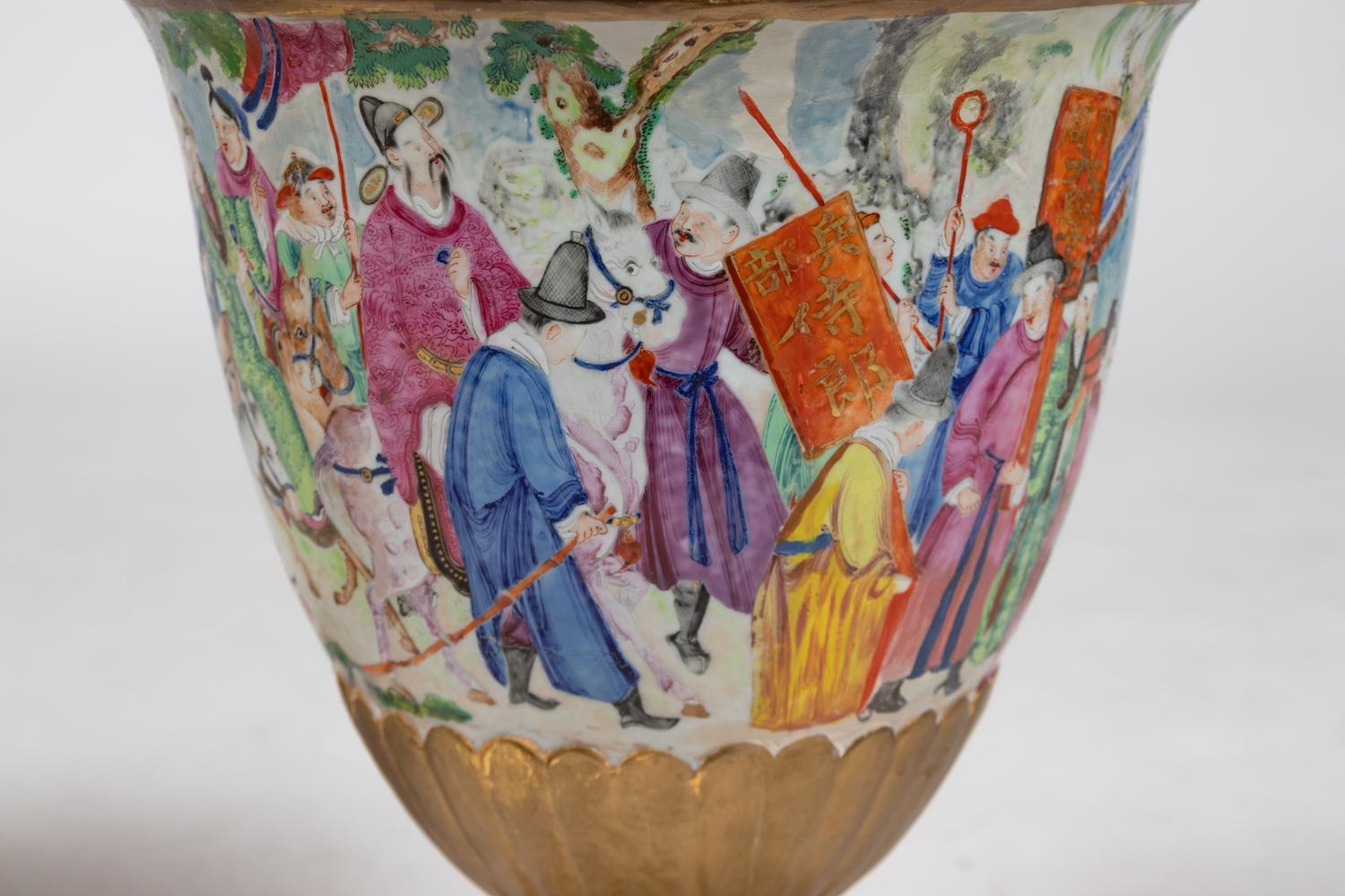 A Pair of Large Chinese Famille Rose Porcelain Covered Urns