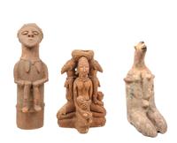 Three African Pottery Articles Height of tallest 26 inches.