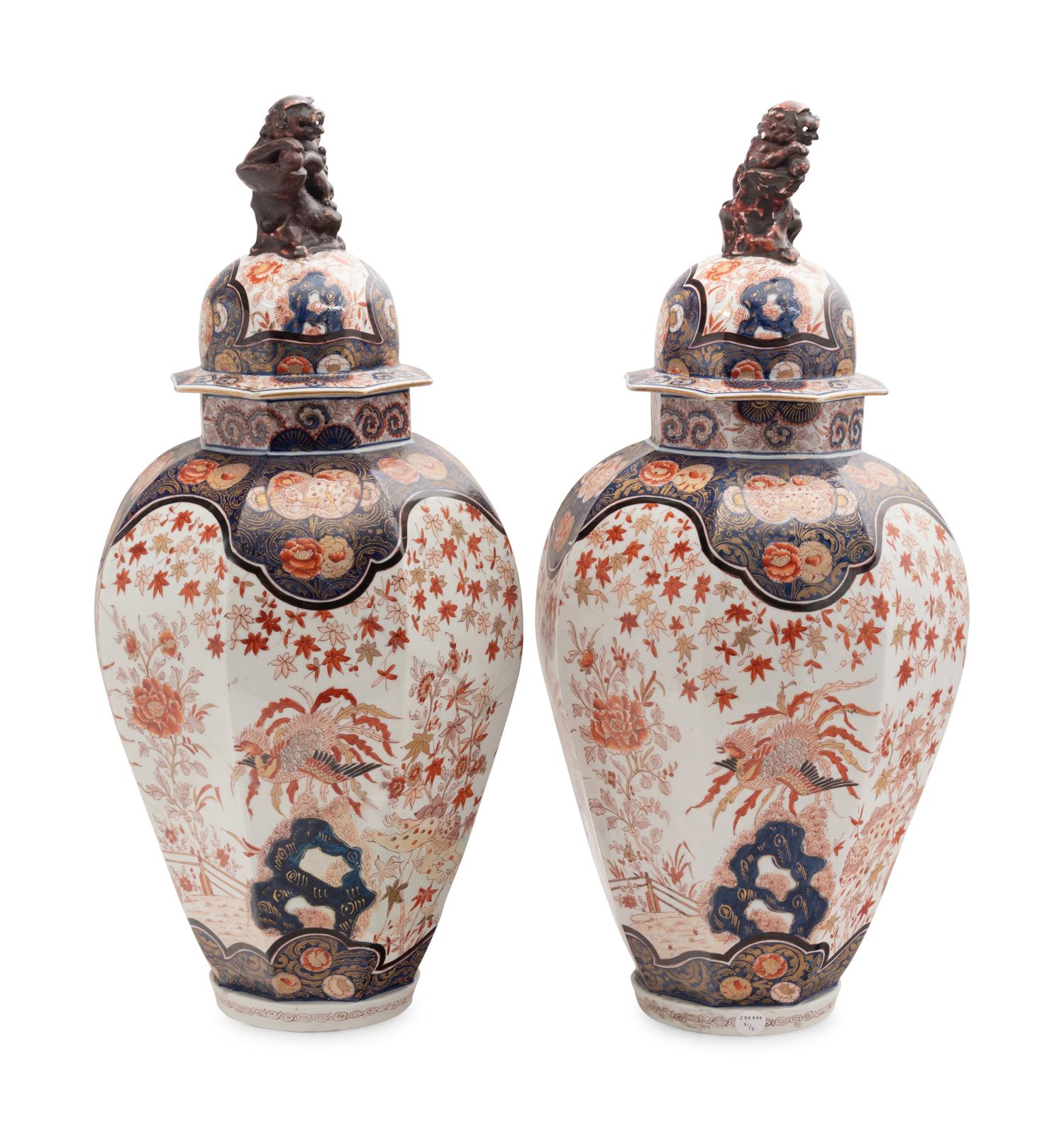 A Pair of Japanese Imari Baluster Covered Jars