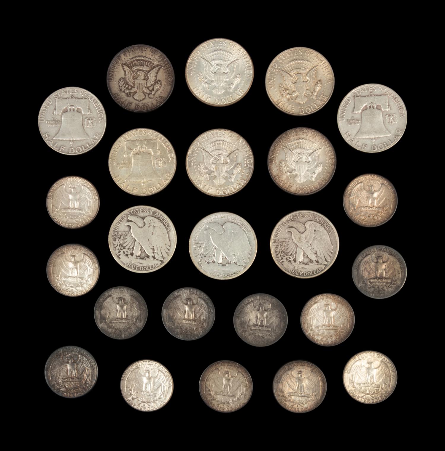 Seventeen United States Pre-1965 50c Coins