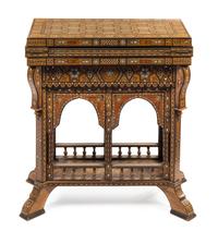A Syrian Mother-of-Pearl Inlaid Flip-Top Table Height 29 1/2 x width 26 x depth 13 1/4 inches. — LATE 19TH/EARLY 20TH CENTURY