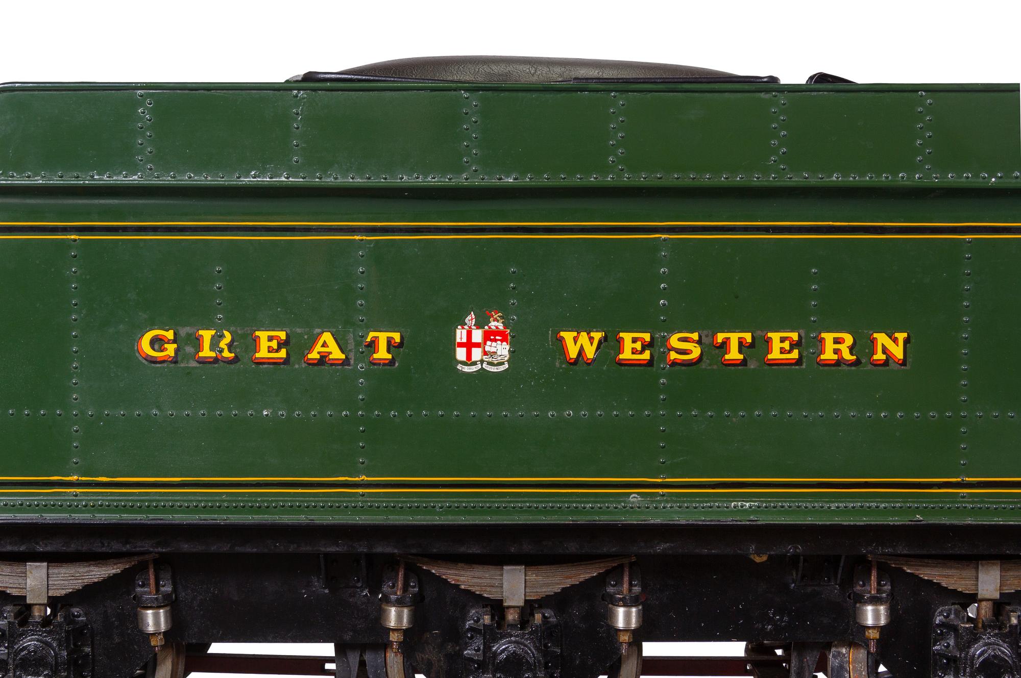 A Rare and Impressive Live Steam 7 1/4-Inch Gauge Painted Metal Great Western Railway-Class 6000: King George V Locomotive and Ride-On Tender