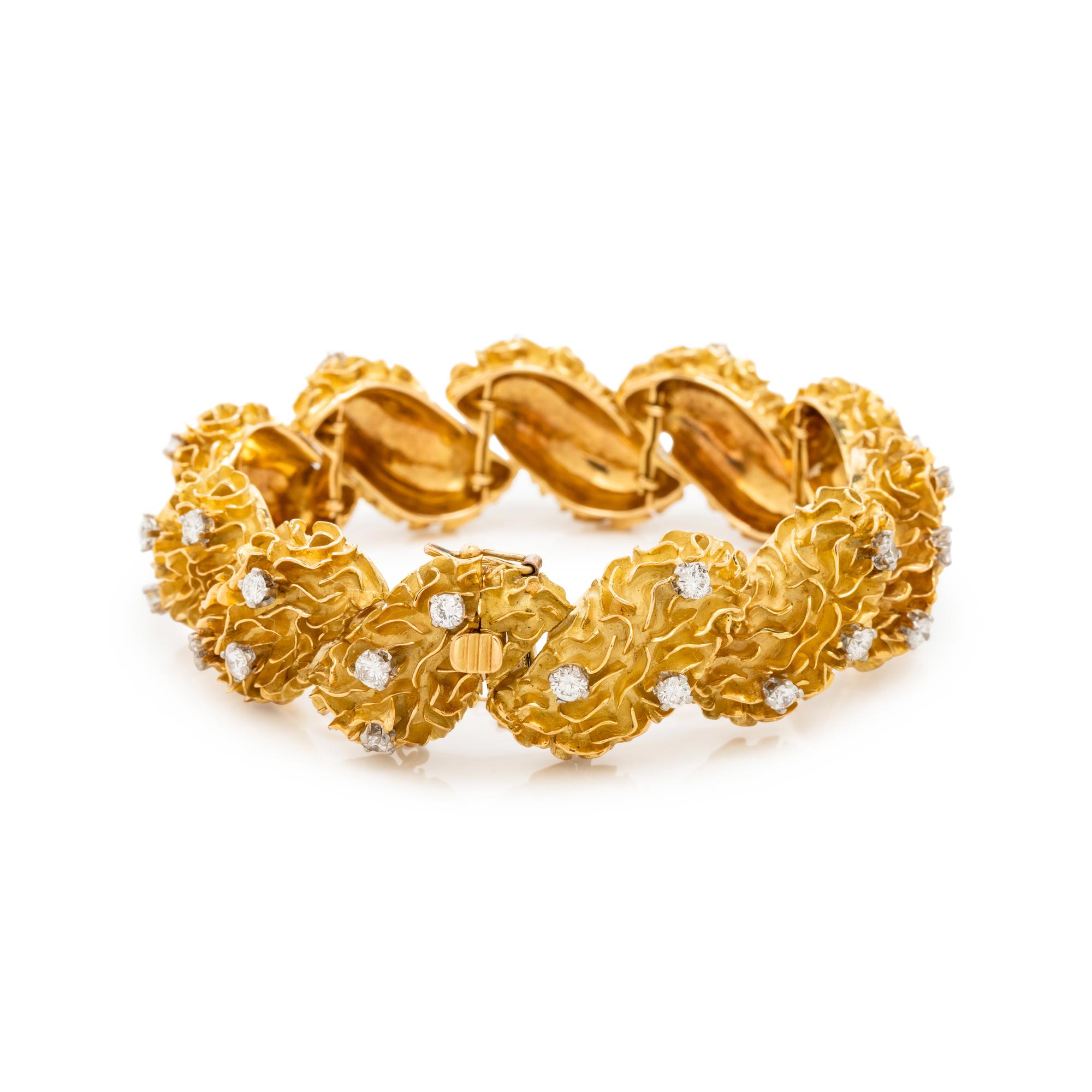 FRENCH, YELLOW GOLD AND DIAMOND BRACELET