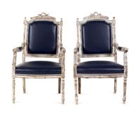 A Pair of Louis XVI Style Painted Fauteuils