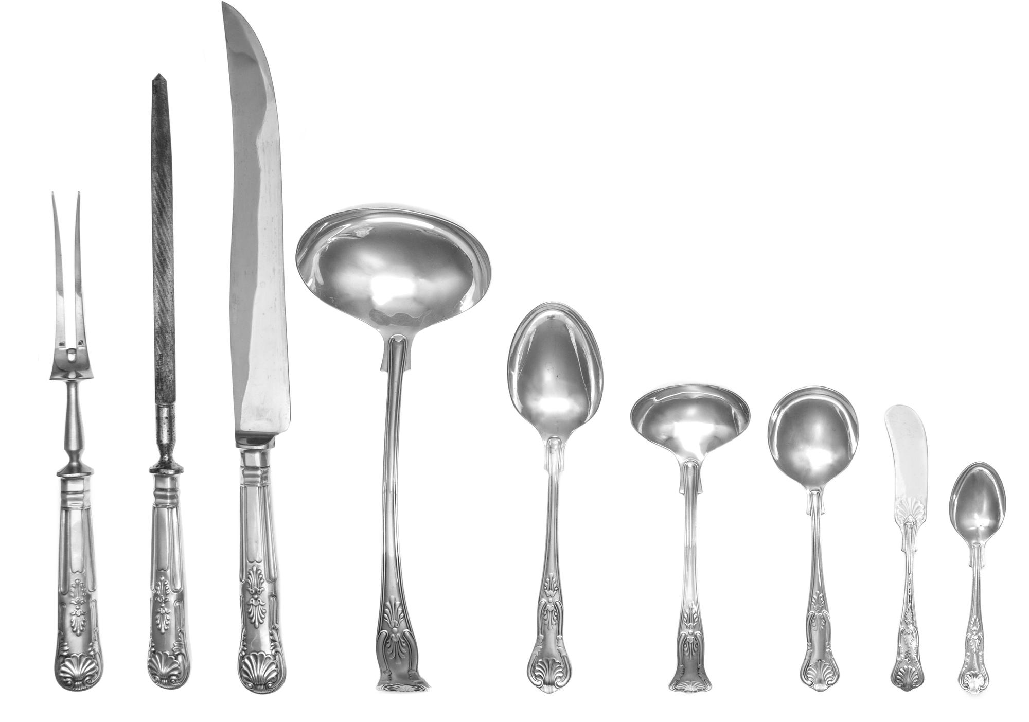 An English Silver-Plate Flatware Service, B.S. Ltd., Sheffield, 20th Century, Kings pattern, comprising: 6 vegetable serving spoons 1 s