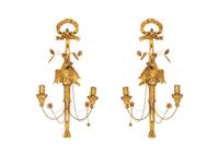 A Pair of Italian Gilt Wood Two Light Eagle Wall Sconces