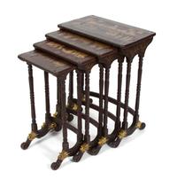 A Chinese Export Brown and Gilt Lacquer Set of Quartetto Tables Height 28 x width 21 3/4 x depth 13 1/4 inches. — 19TH CENTURY