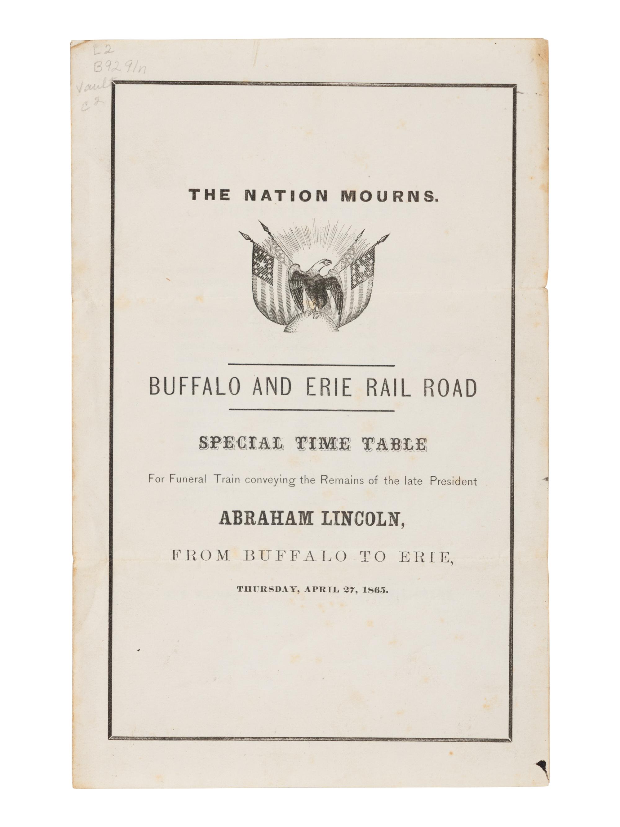 [LINCOLN FUNERAL]. A group of 3 funeral train schedules, comprising: