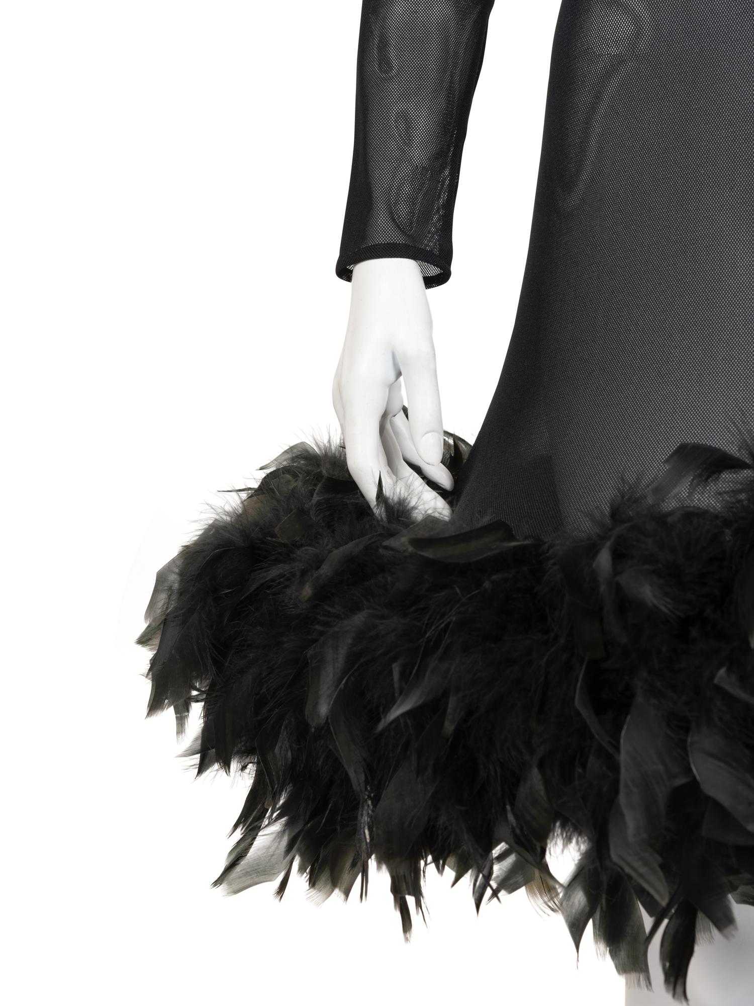 Unlabeled Mesh Dress with Feather Hem, Attributed to Pierre Cardin, 1980-2000s