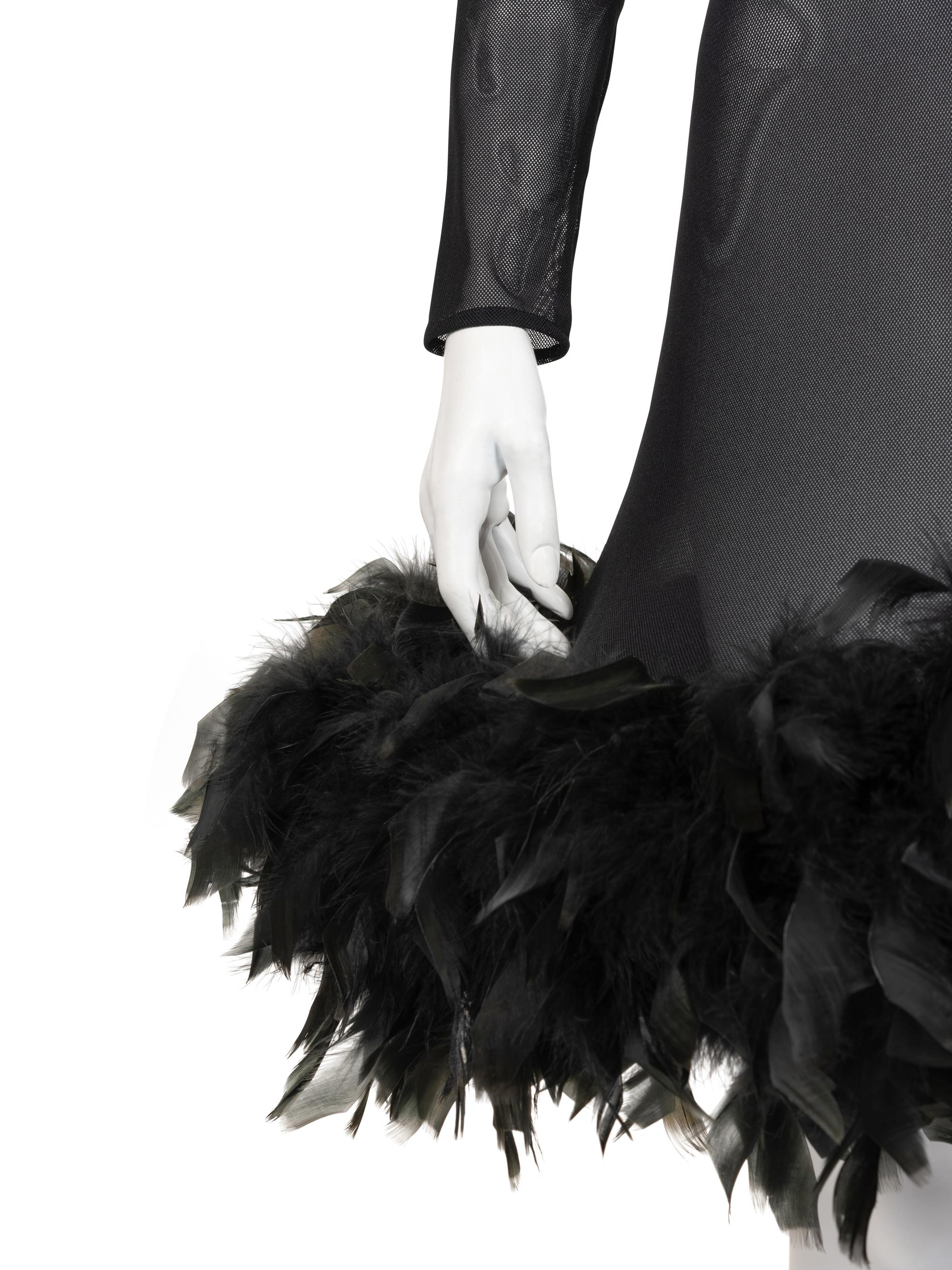 Unlabeled Mesh Dress with Feather Hem, Attributed to Pierre Cardin, 1980-2000s