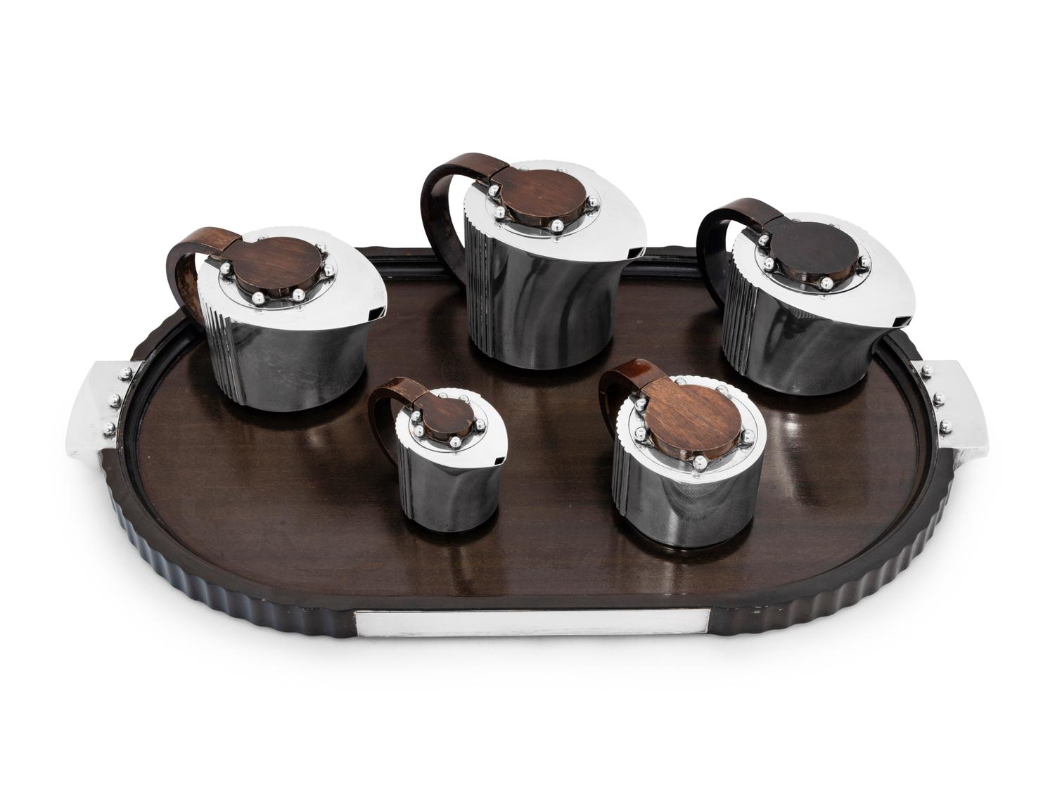 A Puiforcat Silver-Plate Six-Piece Tea and Coffee Service