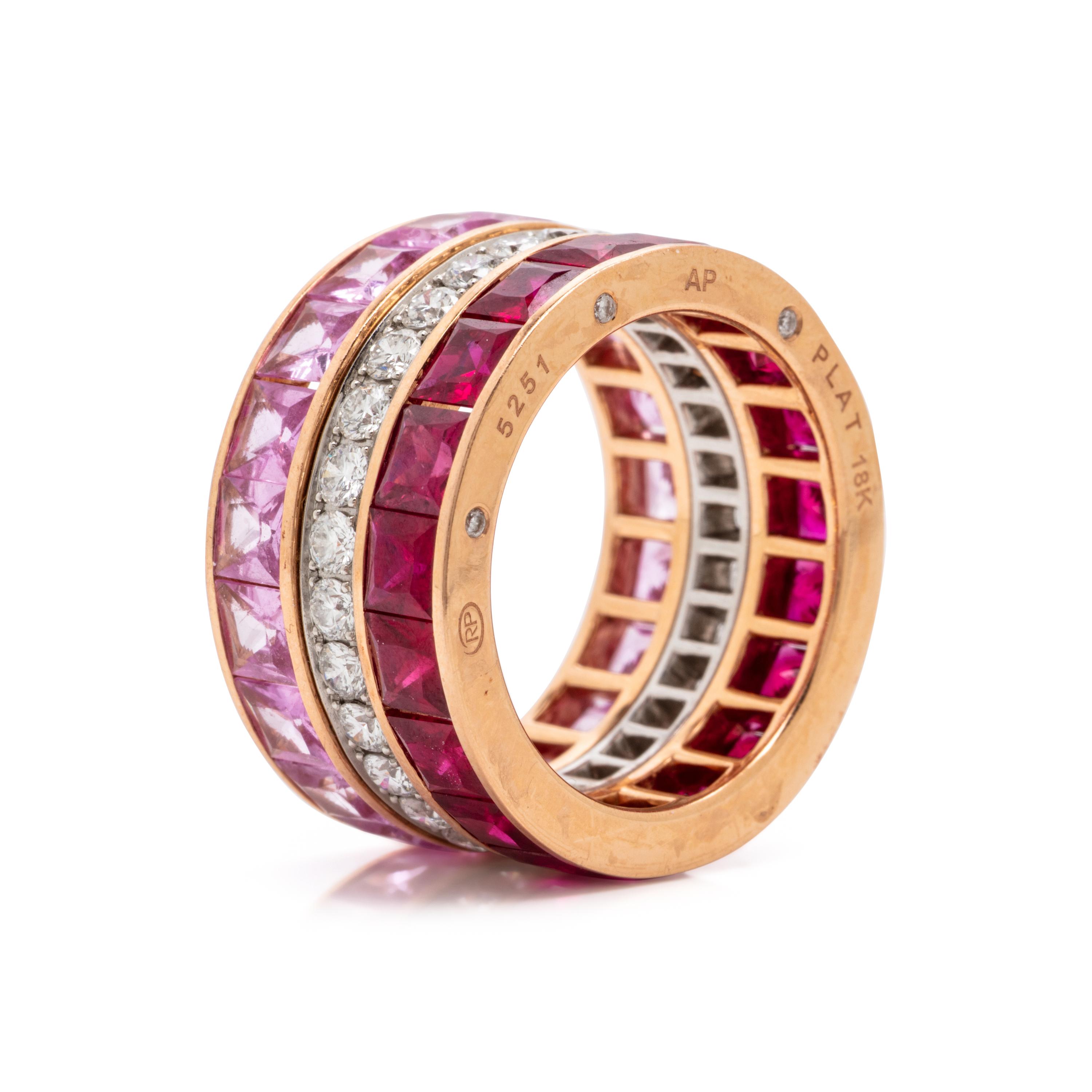 Robert Procop, Pink Sapphire, Diamond, Ruby, and Rose Gold Eternity Ring
