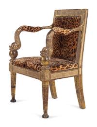 An Italian Neoclassical "Mecca" and Parcel Gilt Armchair
