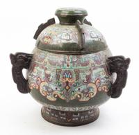 A Pair of Archaistic Cloisonne Vessels Height 16 1/2 inches.