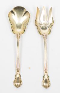 A Two-Piece Silver Gilt and Enamel Salad Serving Set Length 10 inches. — Gorham Mfg Co., Providence, RI, Circa 1900
