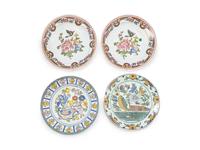Four Dutch Delft Polychrome Chargers