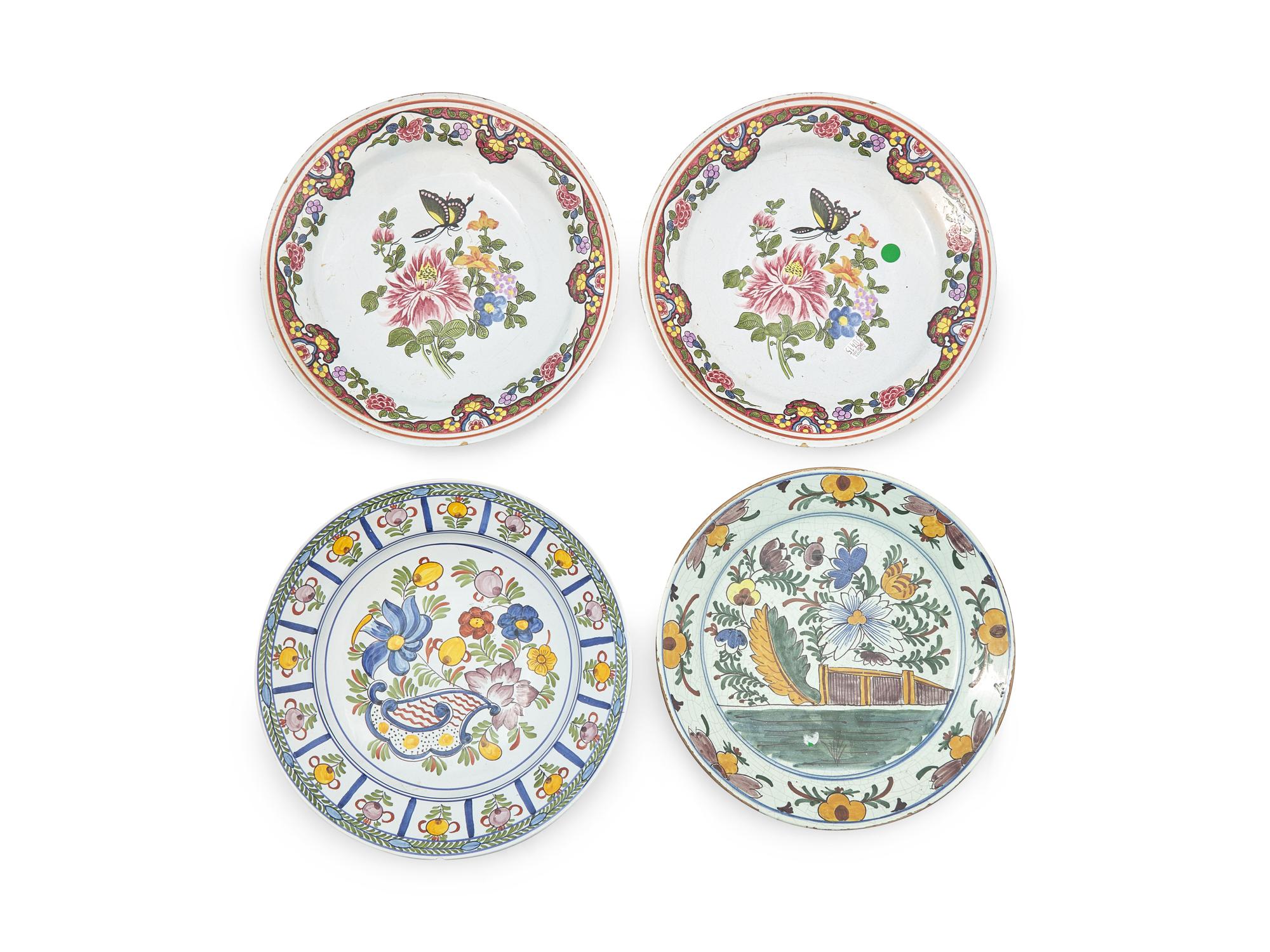 Four Dutch Delft Polychrome Chargers
