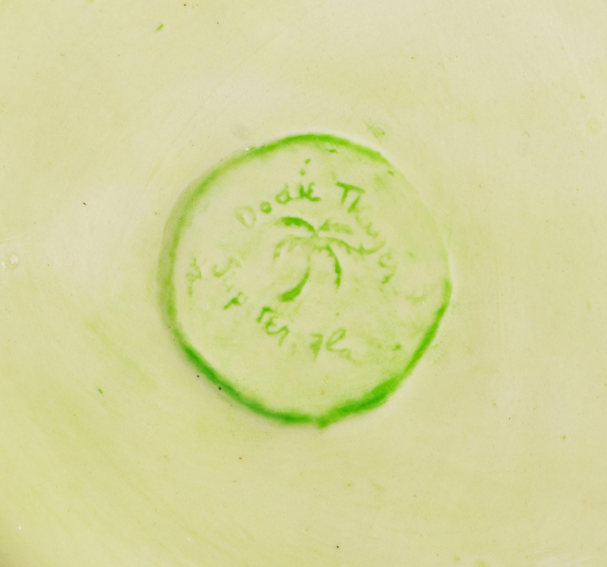 Six Dodie Thayer Yellow Hibiscus Bowls With Green Leaf-Form Undertrays — 20TH CENTURY