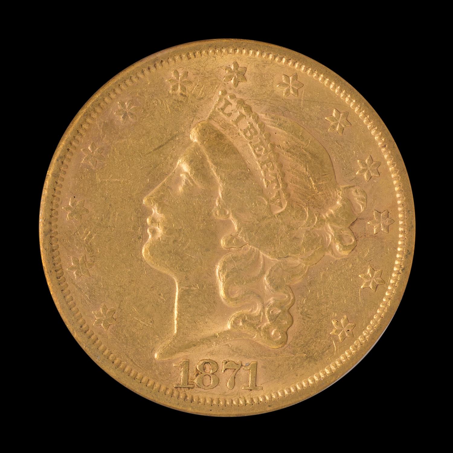 A 1871-S Liberty Head $20 Gold Coin (PCGS AU53)