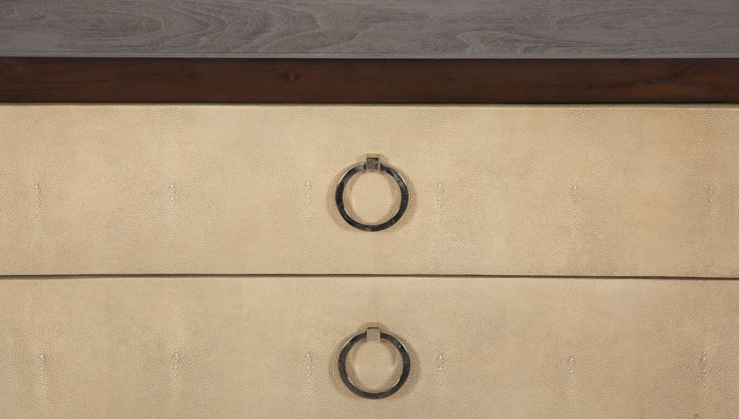 A Pair of Faux Shagreen and Stained Oak Three-Drawer Commodes
