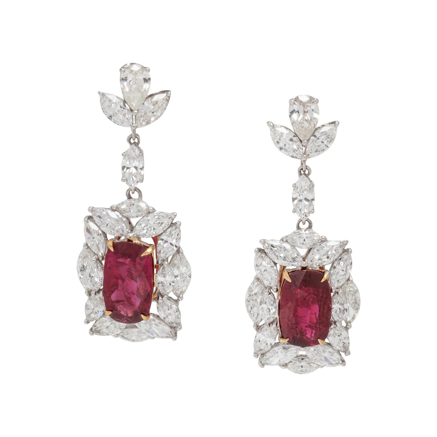 UNHEATED BURMESE RUBY AND DIAMOND EARRINGS