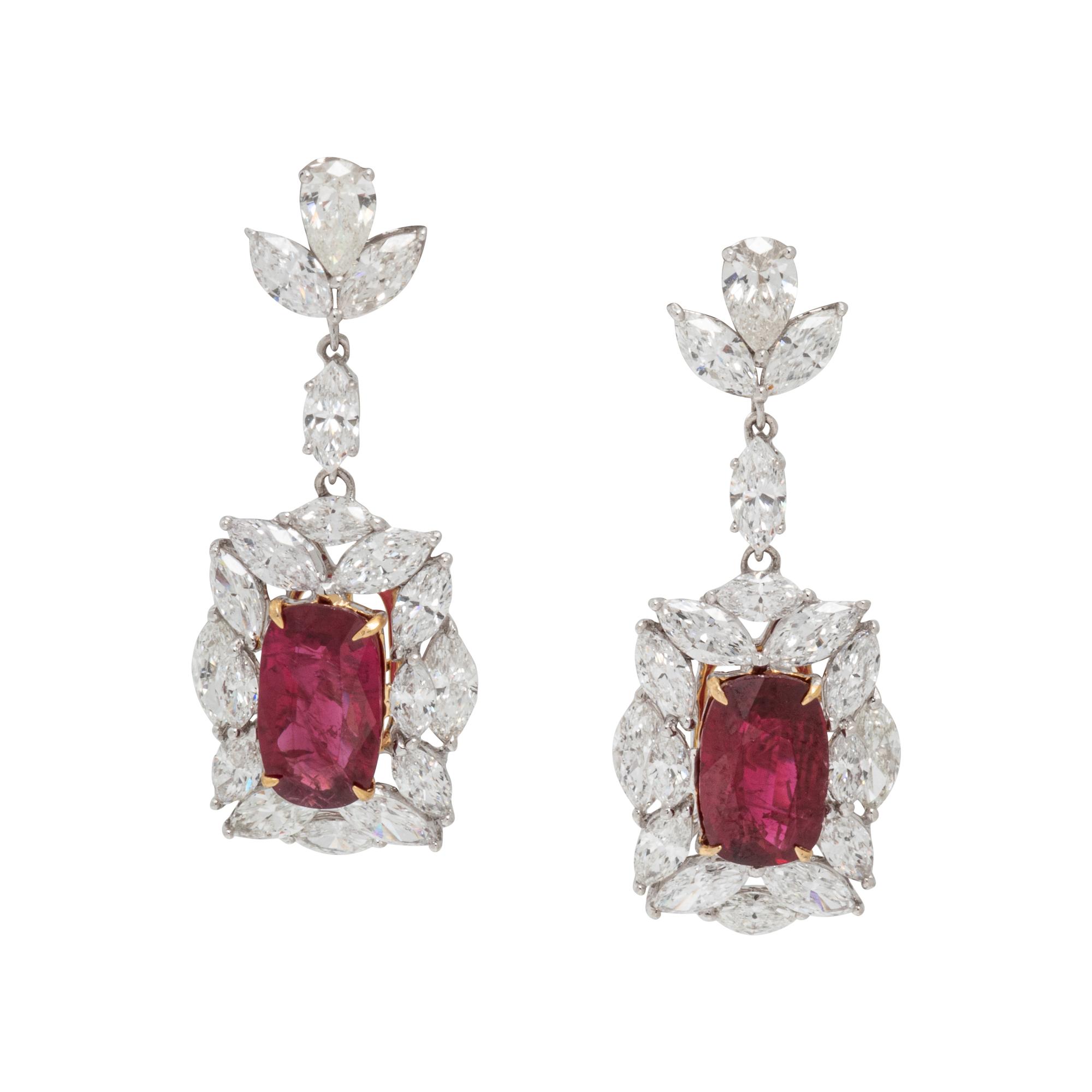UNHEATED BURMESE RUBY AND DIAMOND EARRINGS