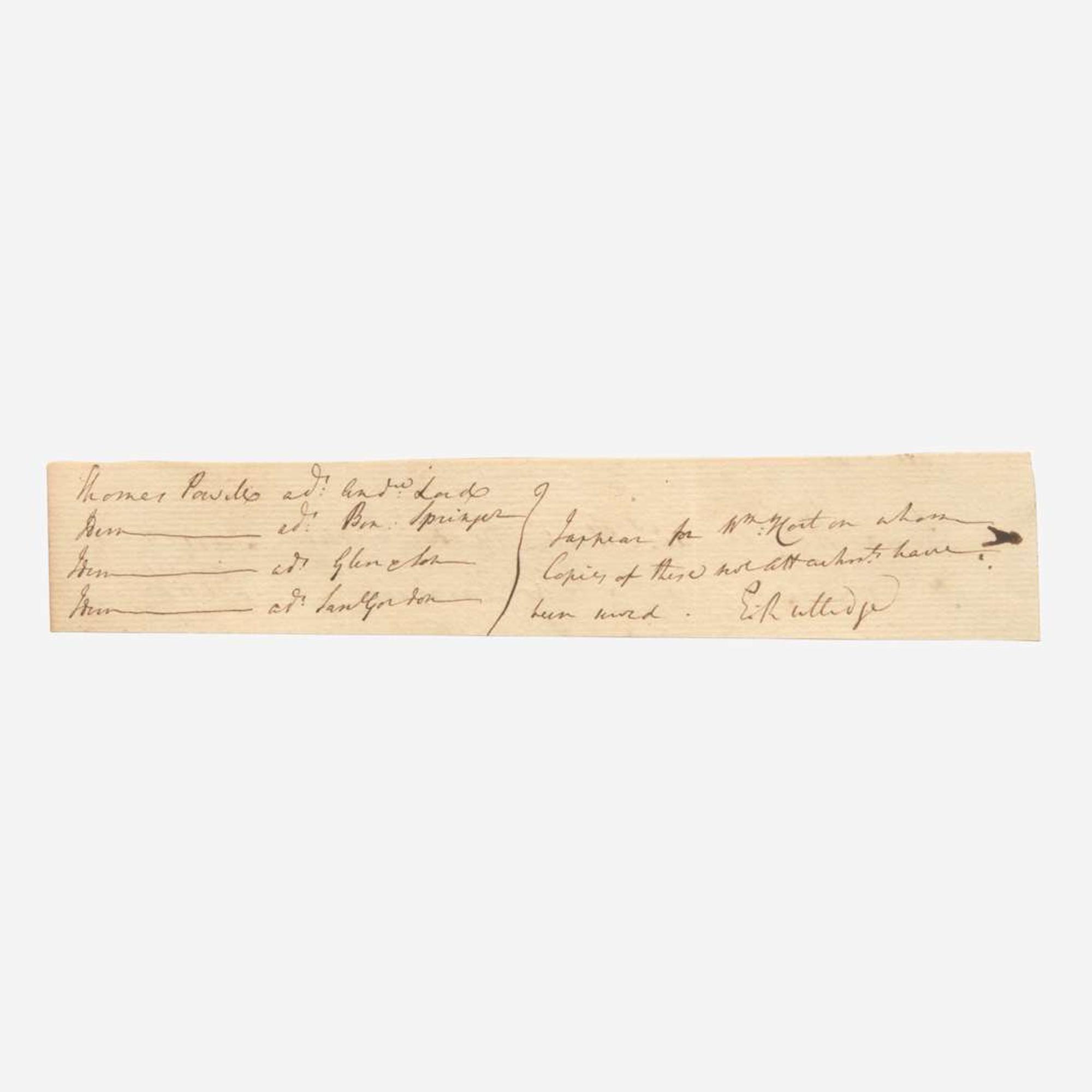 [Declaration of Independence] [South Carolina] Rutledge, Edward Autograph Document Fragment, signed
