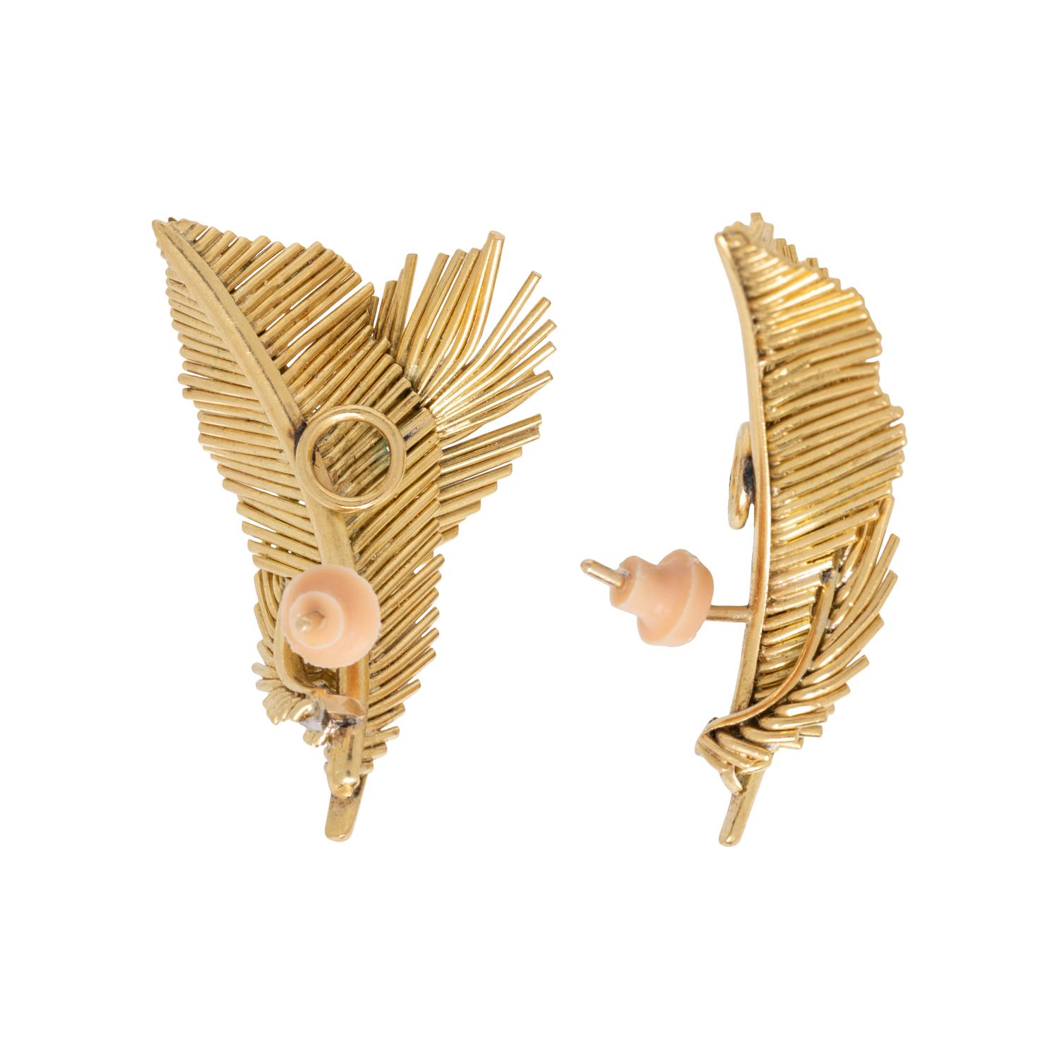 GOLD AND DIAMOND FEATHER EARRINGS