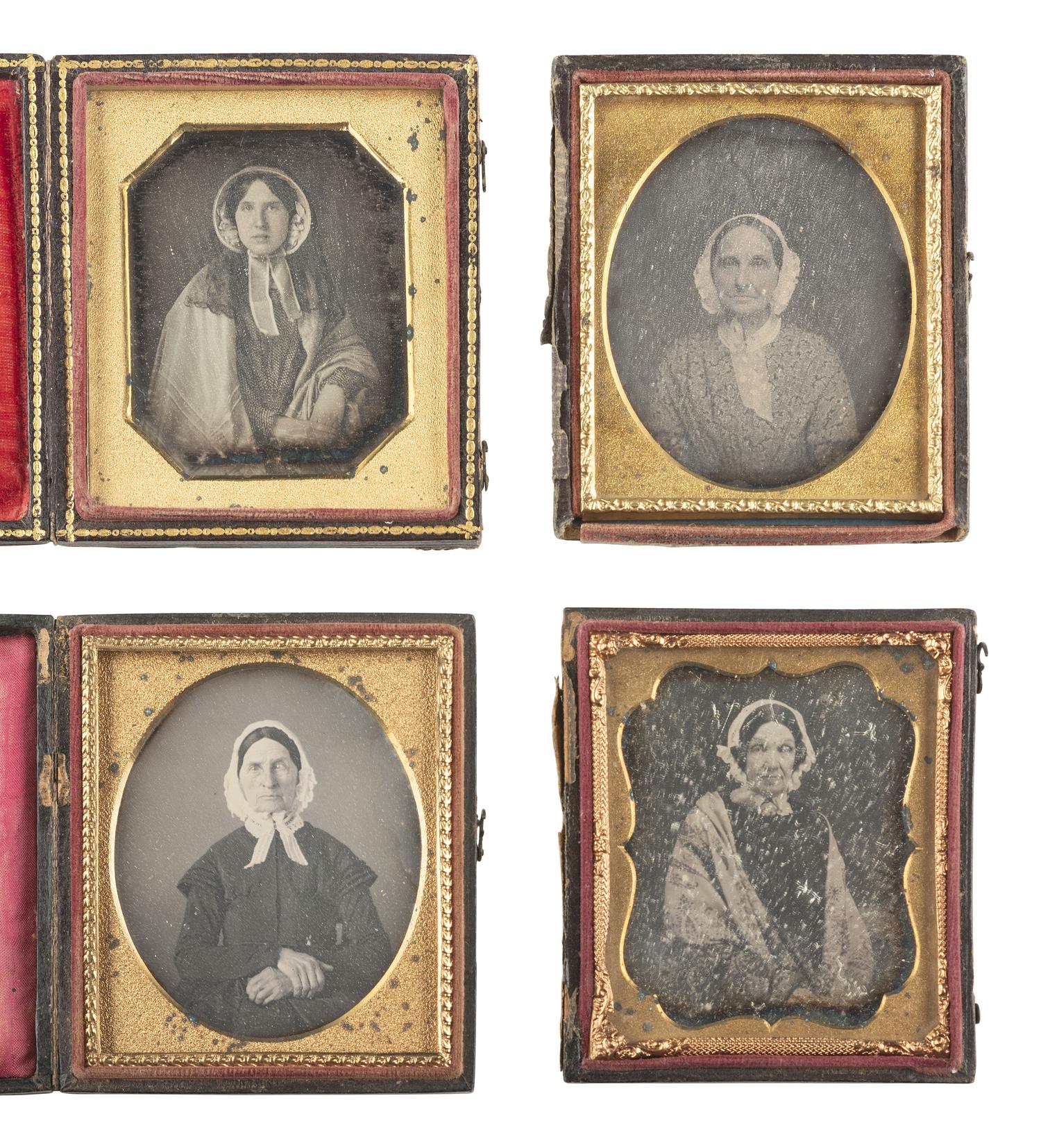 [EARLY PHOTOGRAPHY]. 21 sixth plate daguerreotypes of women wearing hats and bonnets.