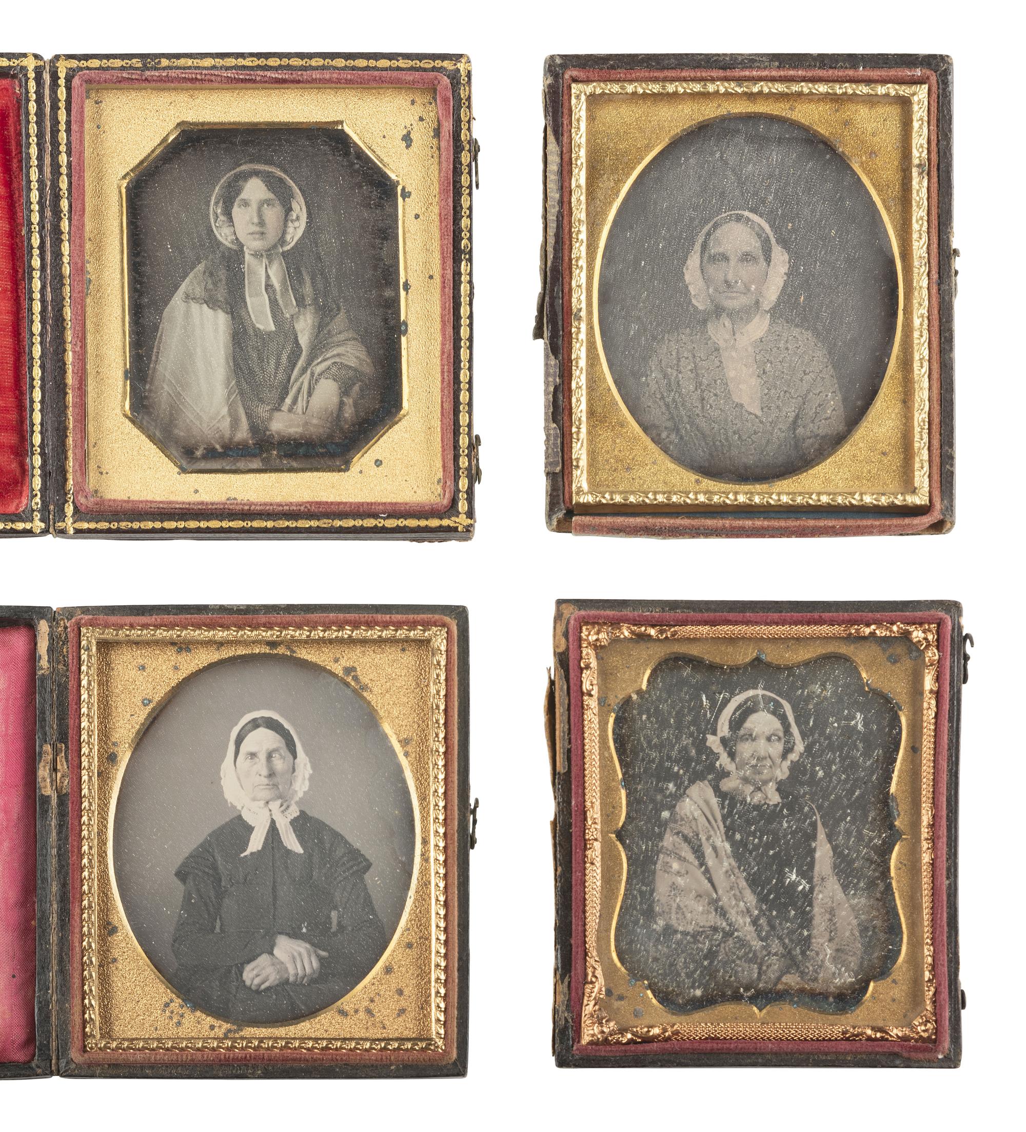 [EARLY PHOTOGRAPHY]. 21 sixth plate daguerreotypes of women wearing hats and bonnets.