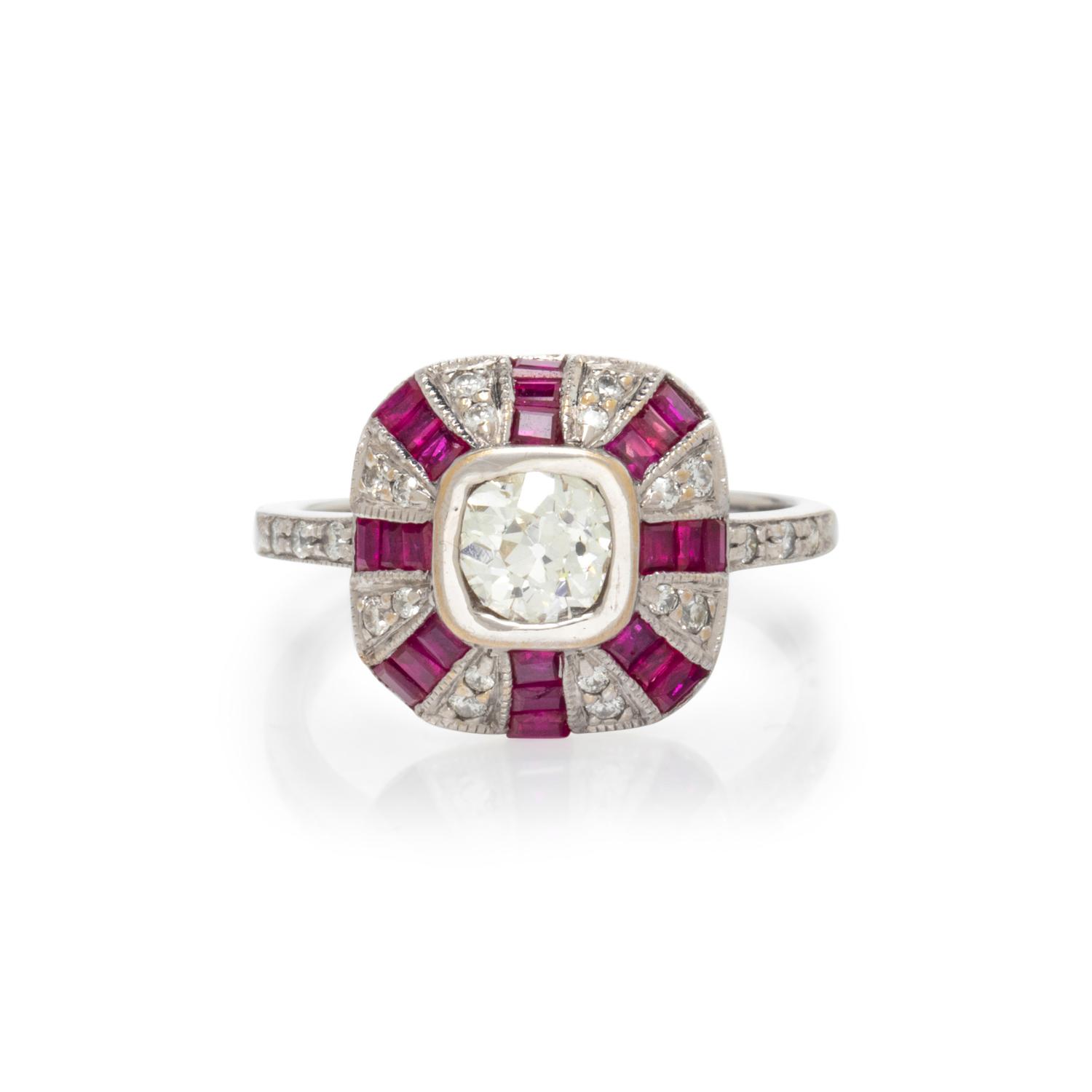 WHITE GOLD, DIAMOND, AND RUBY RING