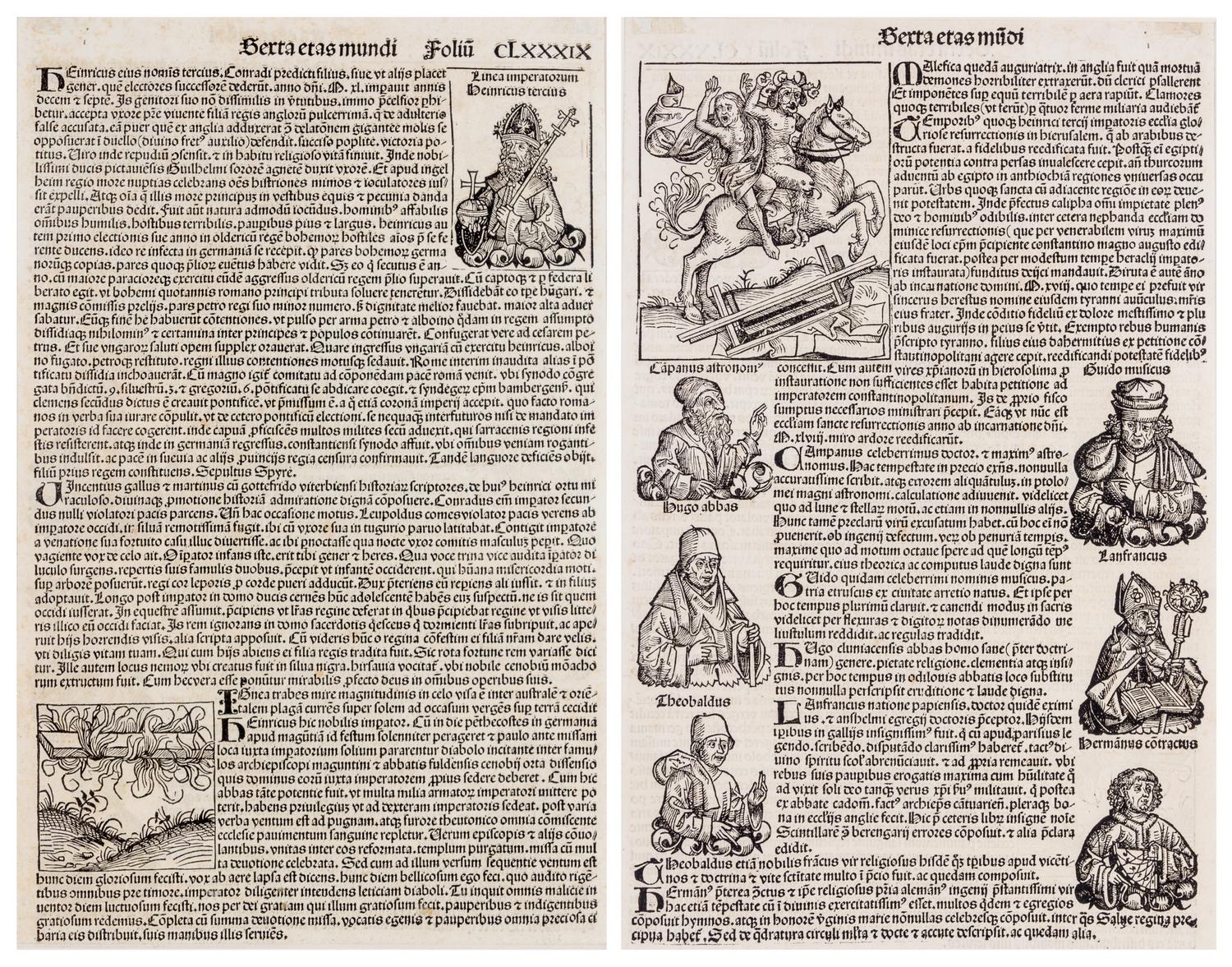 SCHEDEL, HARTMANN. 2 leaves from the Nuremberg Chronicle, 1493.