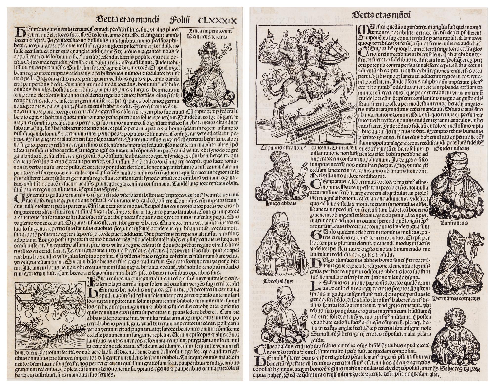 SCHEDEL, HARTMANN. 2 leaves from the Nuremberg Chronicle, 1493.